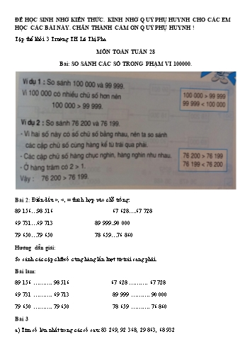 Phiếu ôn tập tại nhà - Tuần 28: So sánh các số trong phạm vi 100000 - Toán Lớp 3