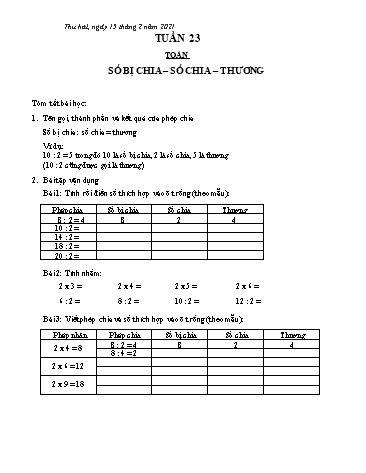 Phiếu ôn tập tổng hợp Tuần 23 - Toán Lớp 5
