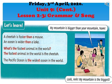 Bài giảng tiếng Anh Lớp 4 - Unit 9 (tiếp): Lesson 2- 3 (Grammar and Song)