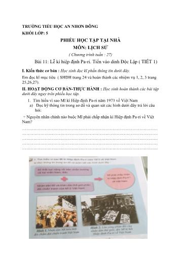 Phiếu học tập Lịch sử và Địa lí Lớp 5 - Bài 11: Lễ kí hiệp định Pa-ri. Tiến vào dinh Độc Lập (tiết 1)