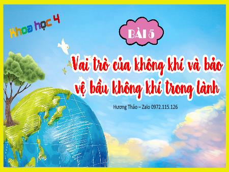Bài giảng Khoa Học 4 - Bài 5: Vai trò của không khí và bảo vệ bầu không khí trong lành (Tiết 1)