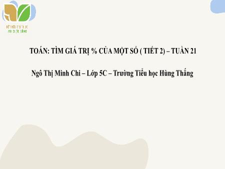 Bài giảng Toán 5 (Kết nối tri thức) - Tuần 21, Bài: Tìm giá trị % của một số (Tiết 2)(Ngô Thị Minh Chi)